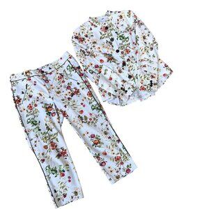 Disney Alice Looking Glass Womens Floral Denim Top Jacket M Capri Pants 6 Artsy